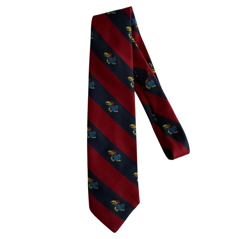 THE‎ TOWN SHOP Kansas University Jayhawks Red Blue Striped Mens Tie